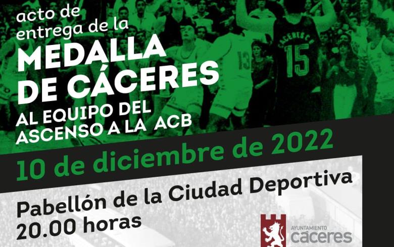 El sábado 10 de diciembre se hará entrega de la Medalla de Cáceres al histórico Cáceres CB