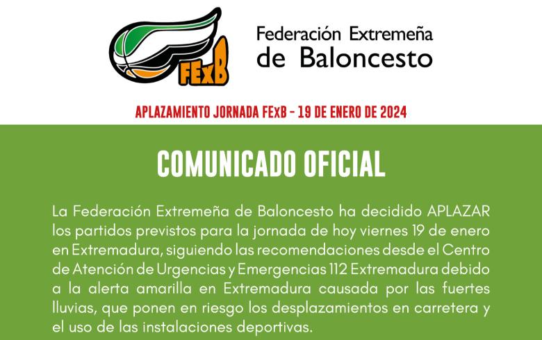 APLAZAMIENTO JORNADA FExB - 19 DE ENERO DE 2024